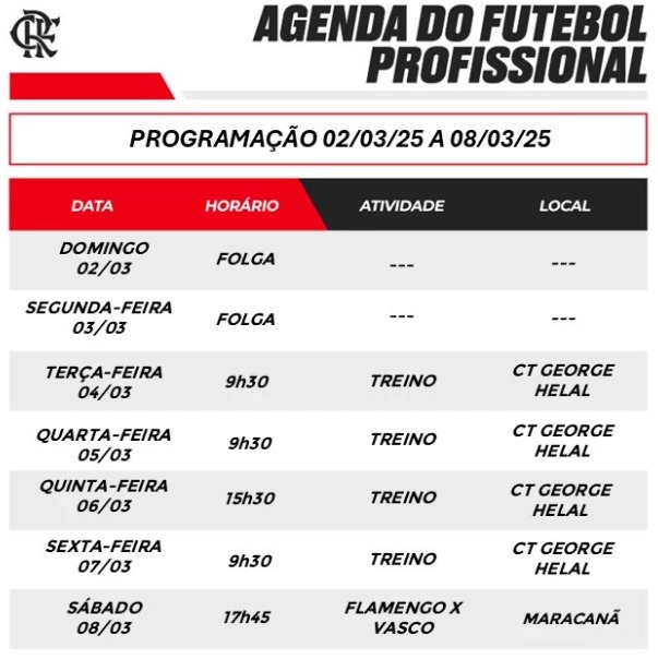 📢 Programação da Semana do Mengão! 🔴⚫🔥